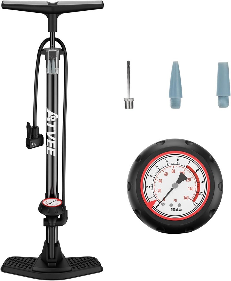 ATVEE Bike Pump, 25” Height Full Size Bicycle Pump with 160 PSI High Pressure, Bike tire Pump with Presta and Schrader Valve, Bike Air Pump for Bike Tires, Balls and Swimming Ring,Bike Pumps with Psi Gauge… - Image 1